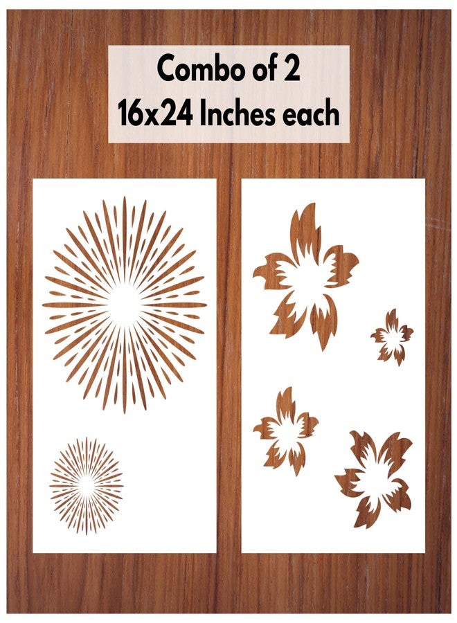 StenCart Combo of 2 Fireworks and Lily Stencil for Wall Painting Home DIY Reusable Wall Stencil Design for Wall Decoration (16x24 inch) -Pack of 2 - Image 1